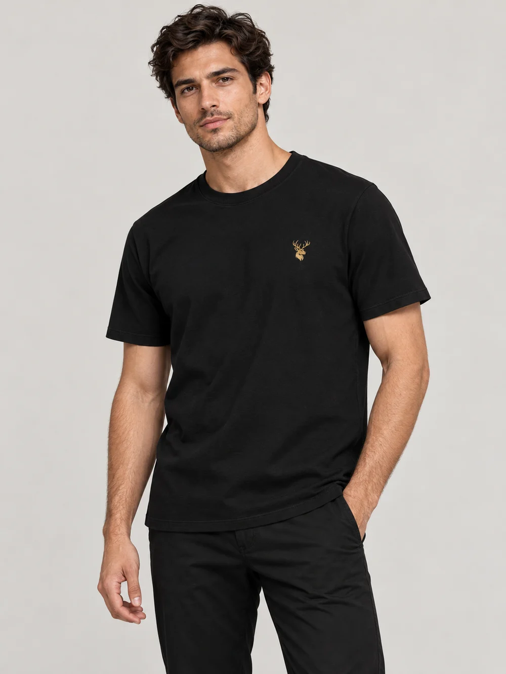 FORM / 01 Men's Straight Tee — Black, On-model view