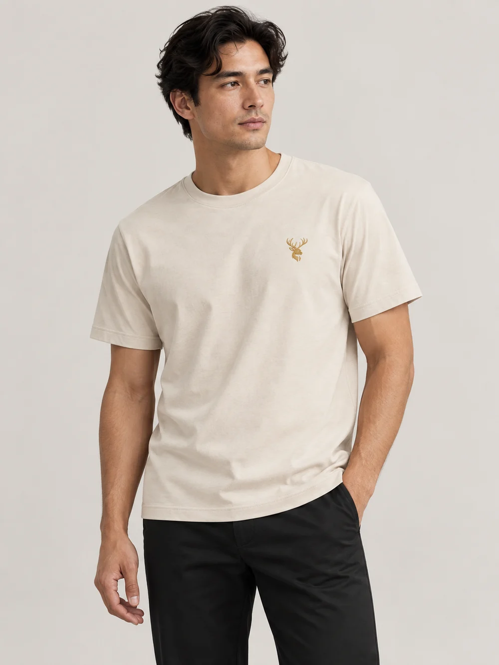 FORM / 01 Men's Straight Tee — Bone, On-model view