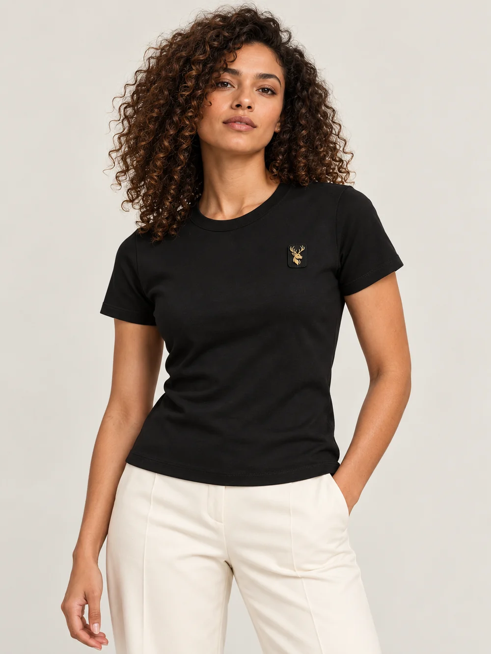 Gold Edition Women's Contour Tee — Black, On-model view