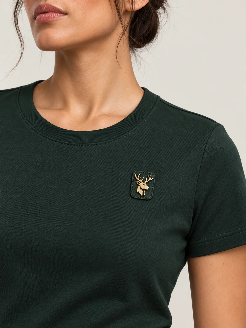 Gold Edition Women's Contour Tee — Deep Forest, Detail view