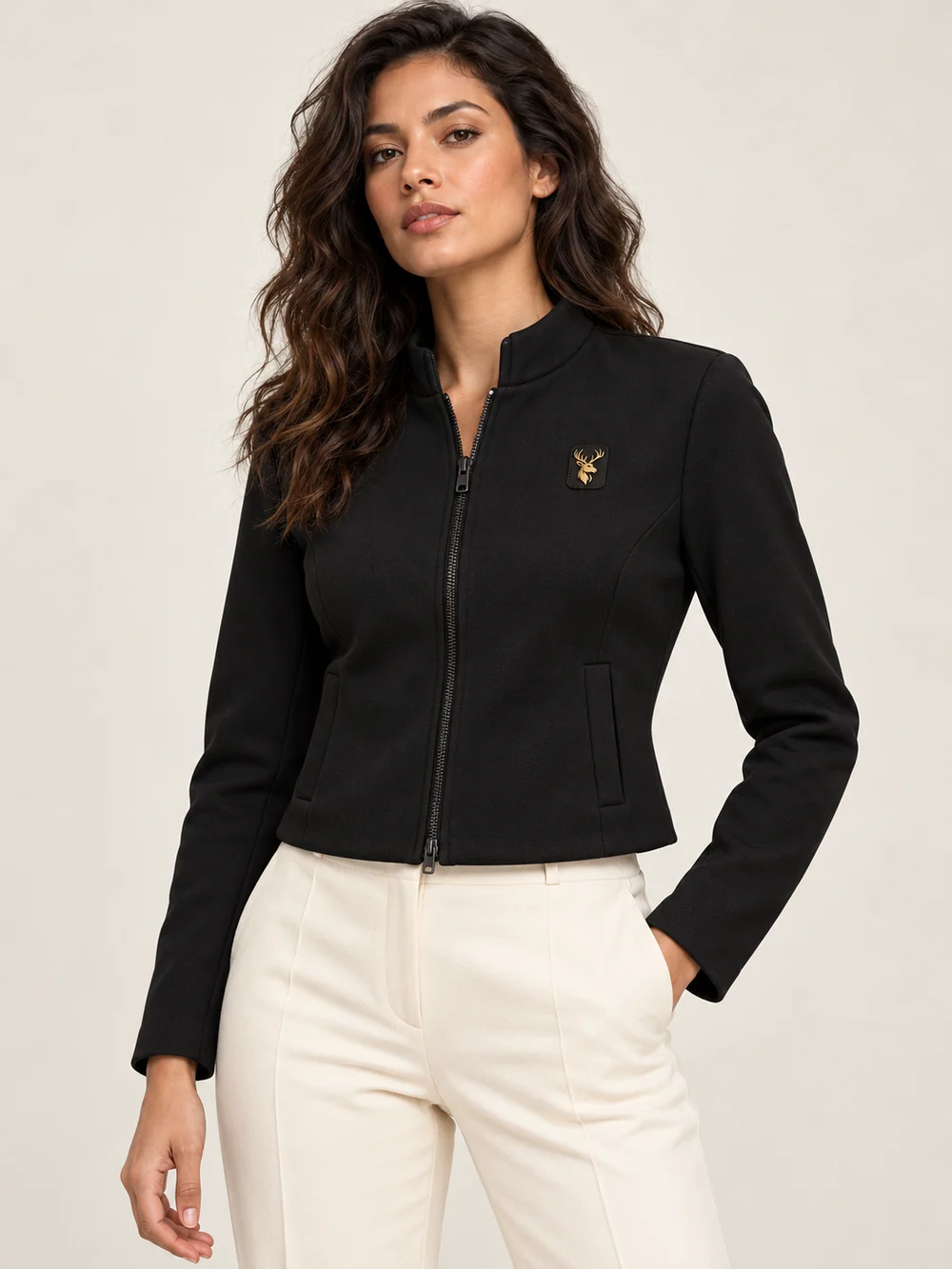 Gold Edition Women's Cropped Jacket — Black, On-model view
