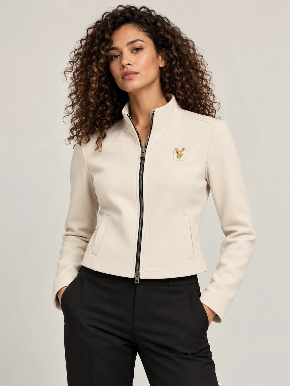 Gold Edition Women's Cropped Jacket — Bone, On-model view