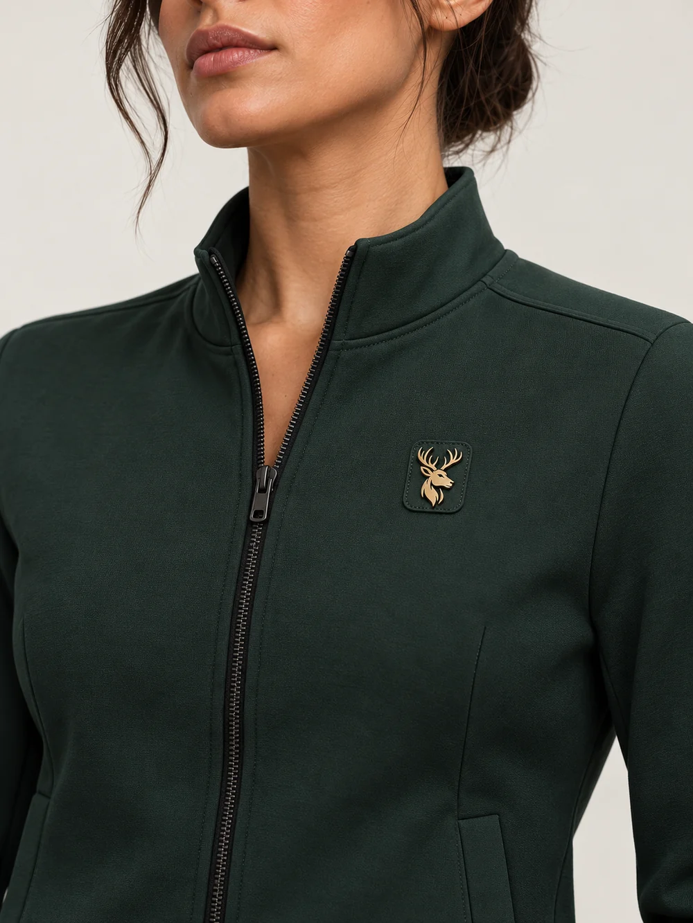 Gold Edition Women's Cropped Jacket — Deep Forest, Detail view