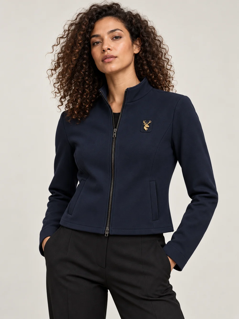 Gold Edition Women's Cropped Jacket — Midnight Navy, On-model view