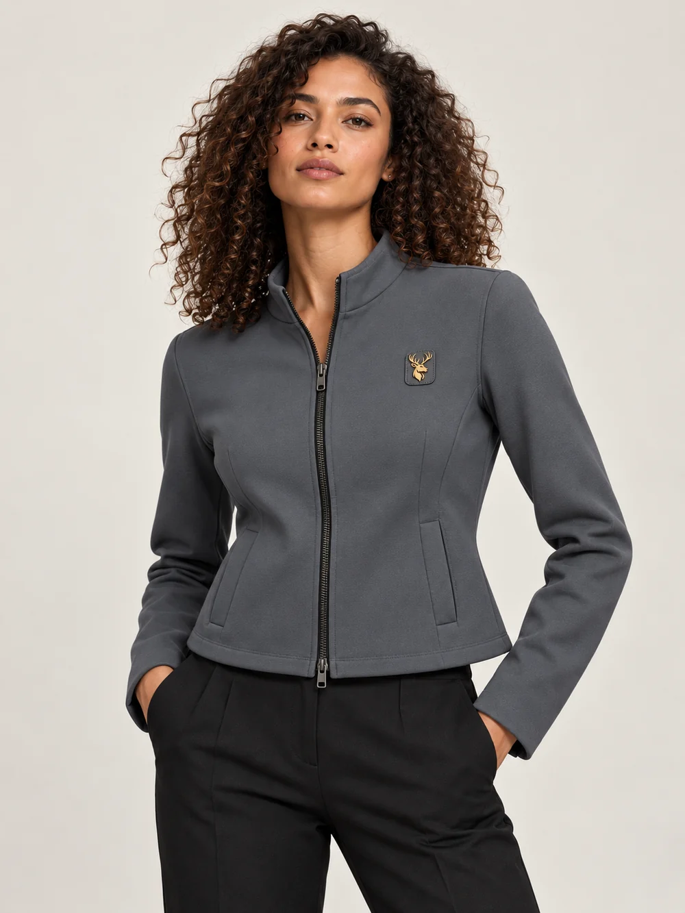 Gold Edition Women's Cropped Jacket — Slate, On-model view