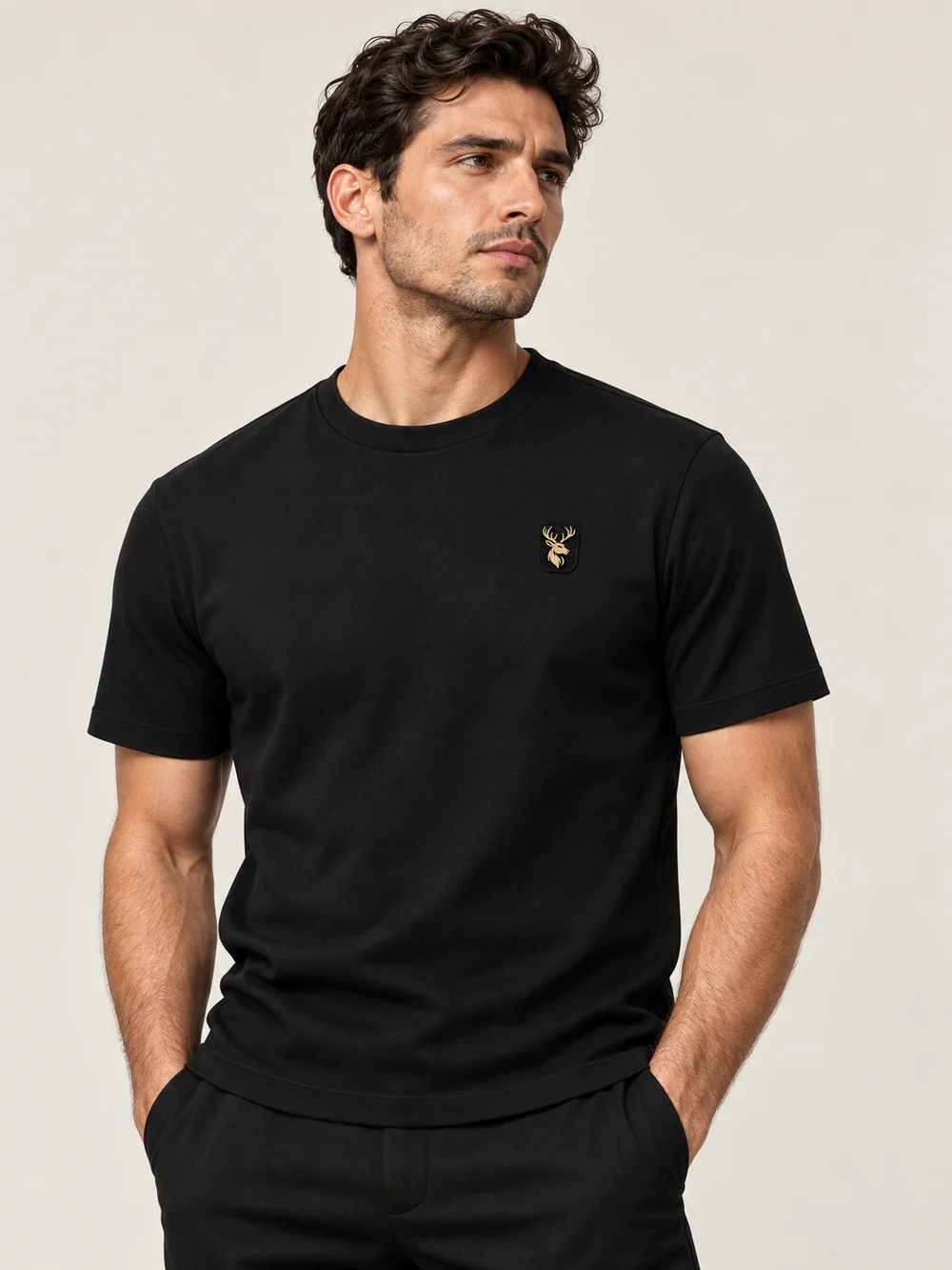 Gold Edition Men's Structured Tee — Black, On-model view
