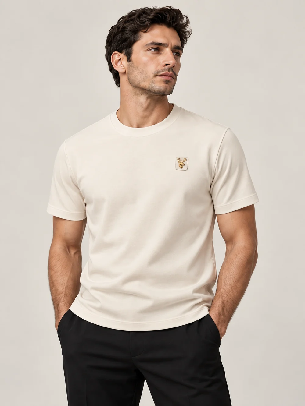 Gold Edition Men's Structured Tee — Bone, On-model view