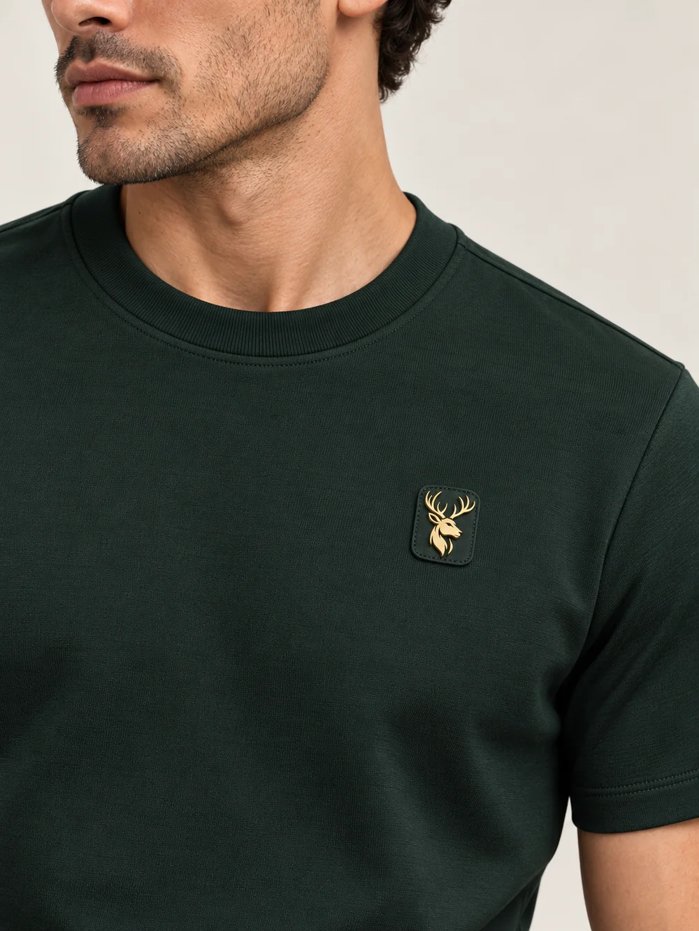 Gold Edition Men's Structured Tee — Deep Forest, Detail view