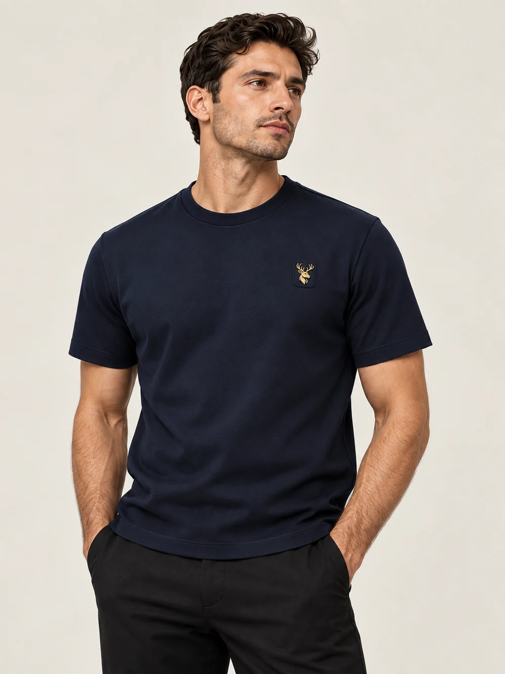 Gold Edition Men's Structured Tee — Midnight Navy, On-model view