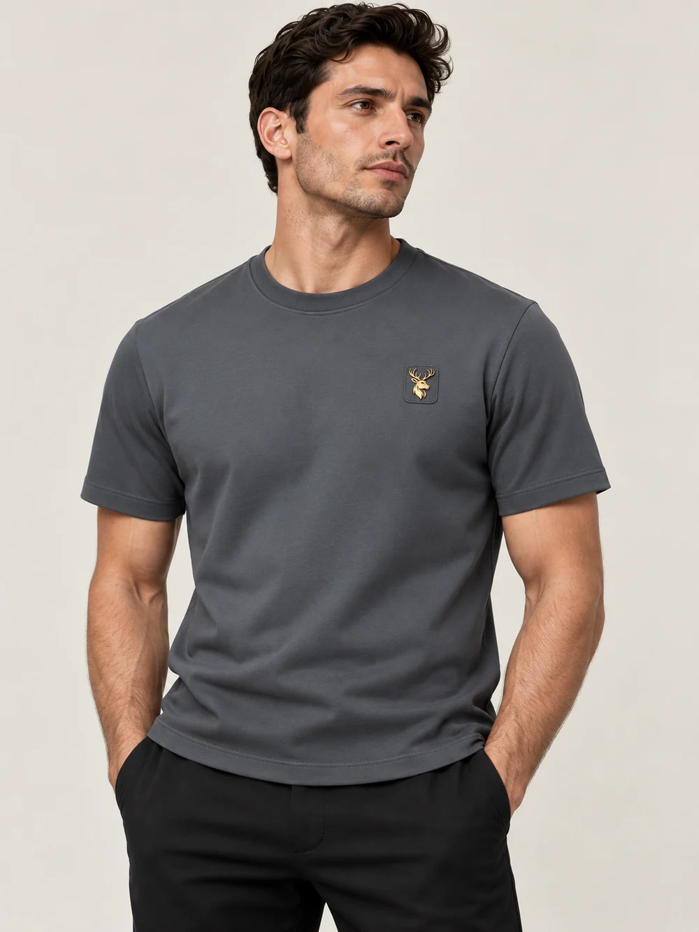 Gold Edition Men's Structured Tee — Slate, On-model view
