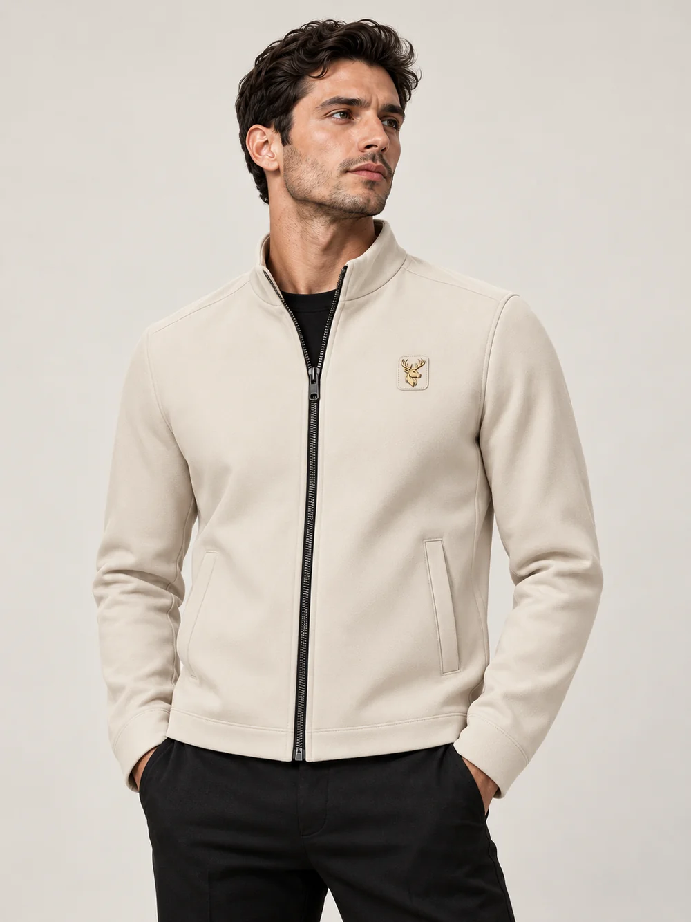 Gold Edition Men's Zip Blouson — Bone, On-model view