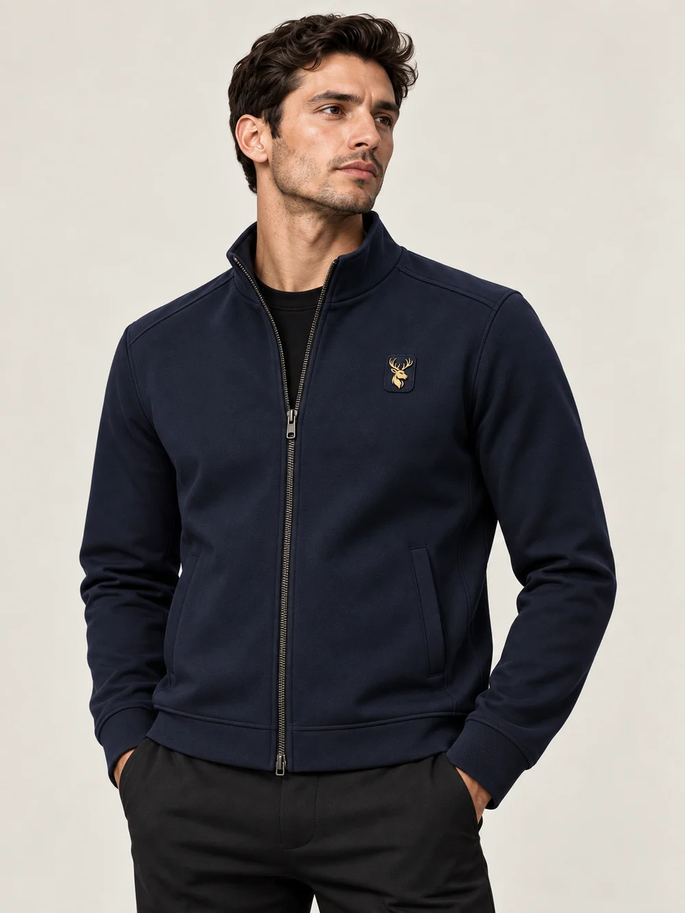 Gold Edition Men's Zip Blouson — Midnight Navy, On-model view