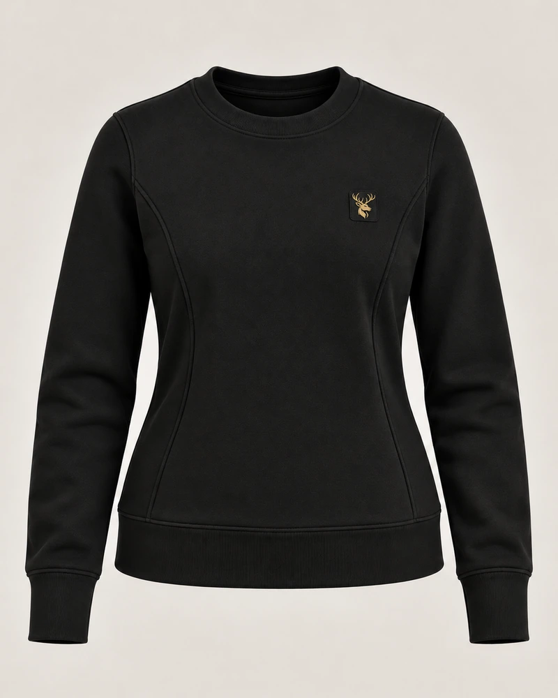 Gold Edition Women's Facet Panelled Crewneck in Black, front view