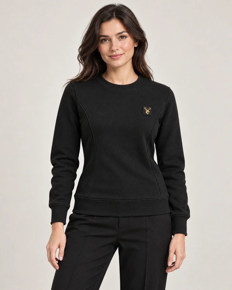 Gold Edition Women's Facet Panelled Crewneck — Black, On-model view