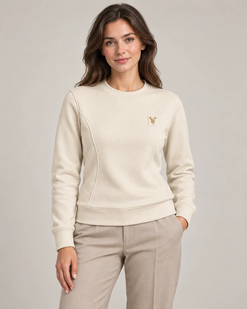 Gold Edition Women's Facet Panelled Crewneck — Cream, On-model view
