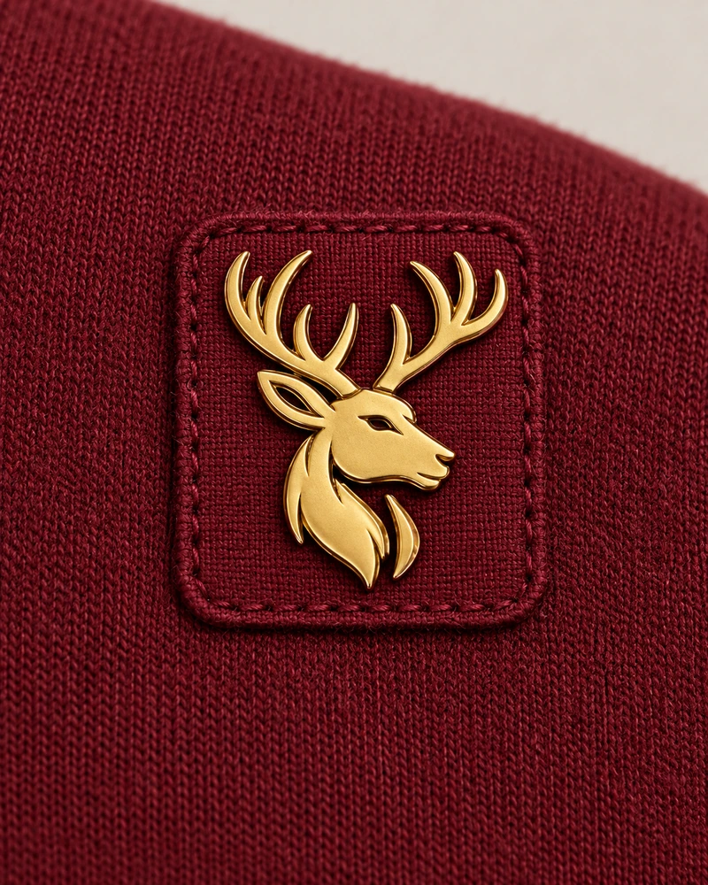 Gold Edition Women's Facet Panelled Crewneck — Deep Burgundy, Logo detail