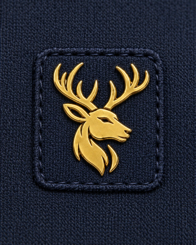 Gold Edition Women's Facet Panelled Crewneck — Midnight Navy, Logo detail