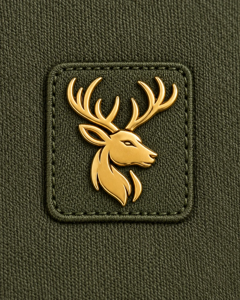 Gold Edition Women's Muse Architectural Crewneck — Dark Olive, Logo detail