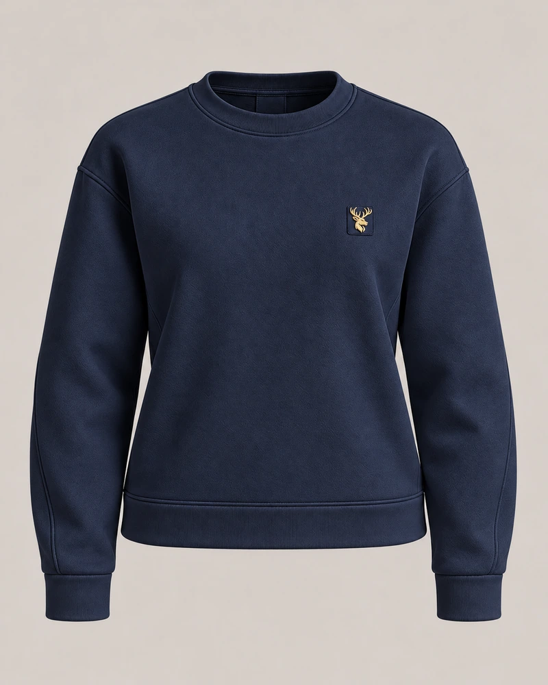 Gold Edition Women's Muse Architectural Crewneck in Midnight Navy, front view
