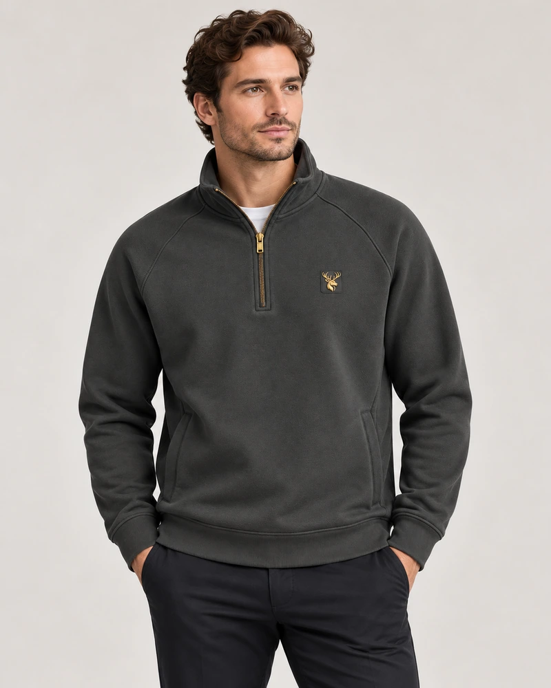 Gold Edition Men's Nocturne Raglan Half-Zip — Charcoal, On-model view