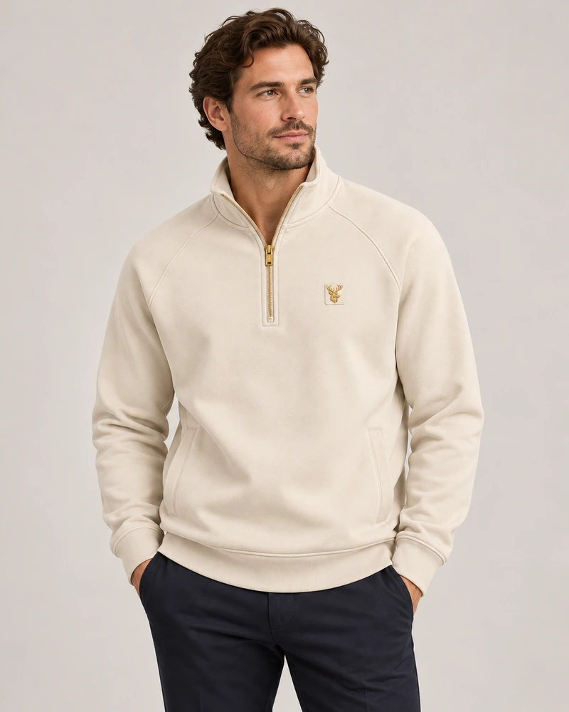 Gold Edition Men's Nocturne Raglan Half-Zip — Cream, On-model view