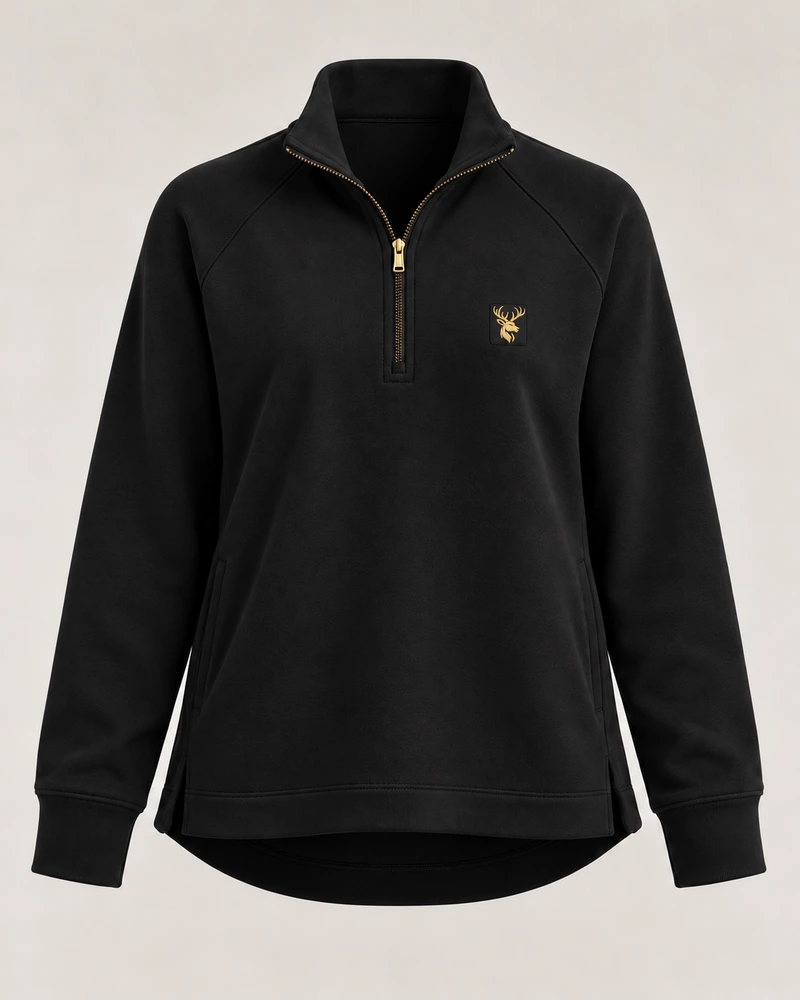 Gold Edition Women's Nocturne Drape Raglan Half-Zip in Black, front view