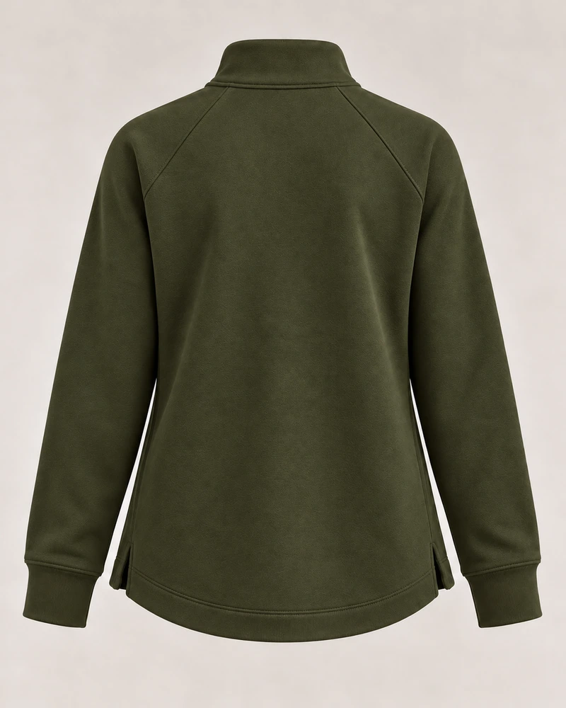 Gold Edition Women's Nocturne Drape Raglan Half-Zip — Dark Olive, Back view