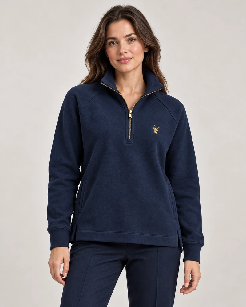 Gold Edition Women's Nocturne Drape Raglan Half-Zip — Midnight Navy, On-model view