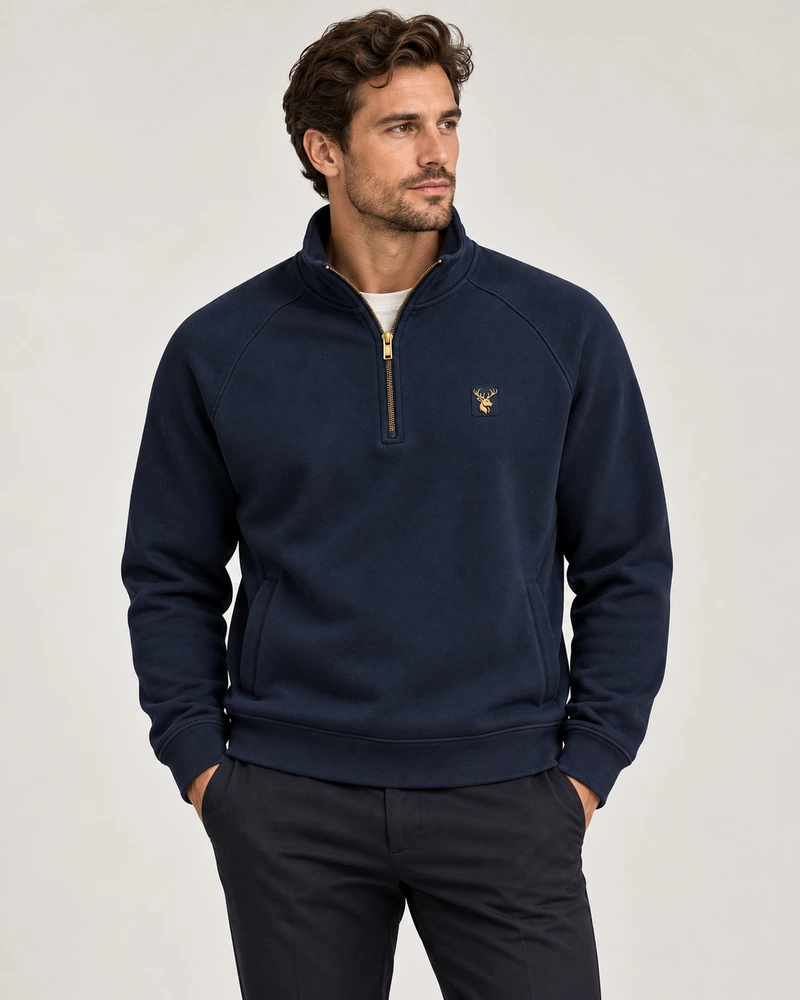 Gold Edition Men's Nocturne Raglan Half-Zip — Midnight Navy, On-model view