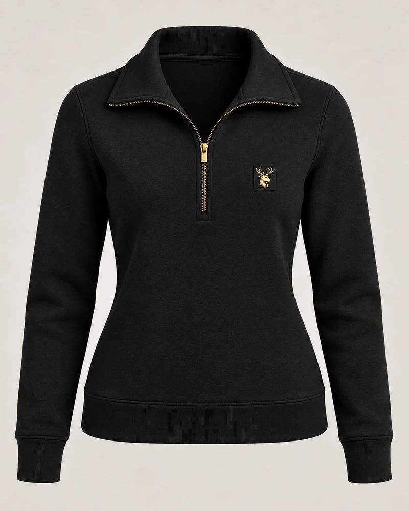 Gold Edition Women's Portrait Fold-Collar Half-Zip — Black, Original product image