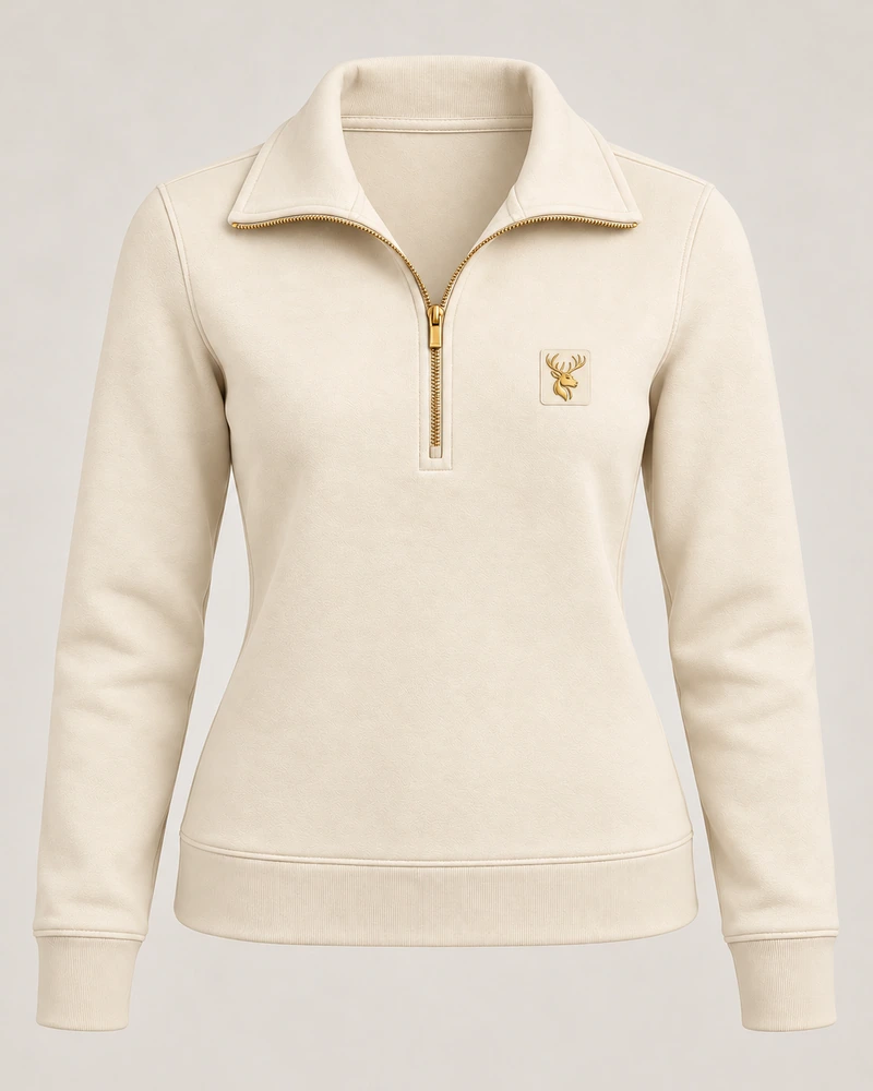 Gold Edition Women's Portrait Fold-Collar Half-Zip — Cream, Original product image
