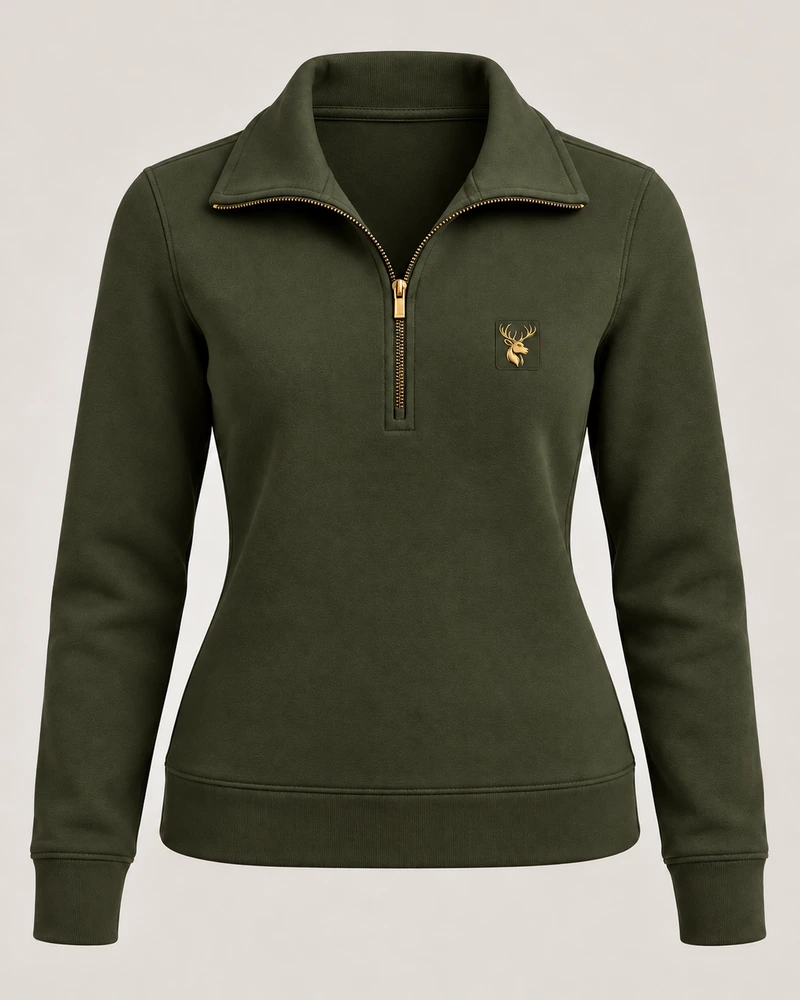 Gold Edition Women's Portrait Fold-Collar Half-Zip — Dark Olive, Original product image