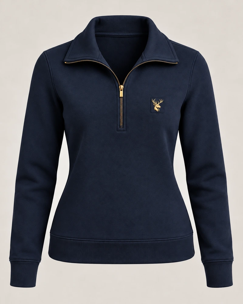 Gold Edition Women's Portrait Fold-Collar Half-Zip — Midnight Navy, Original product image