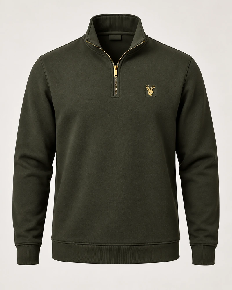 Gold Edition Men's Regent Quarter-Zip in Dark Olive, front view