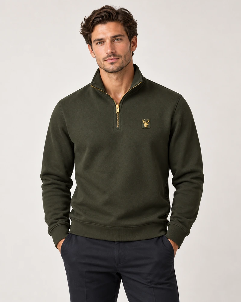 Gold Edition Men's Regent Quarter-Zip — Dark Olive, On-model view