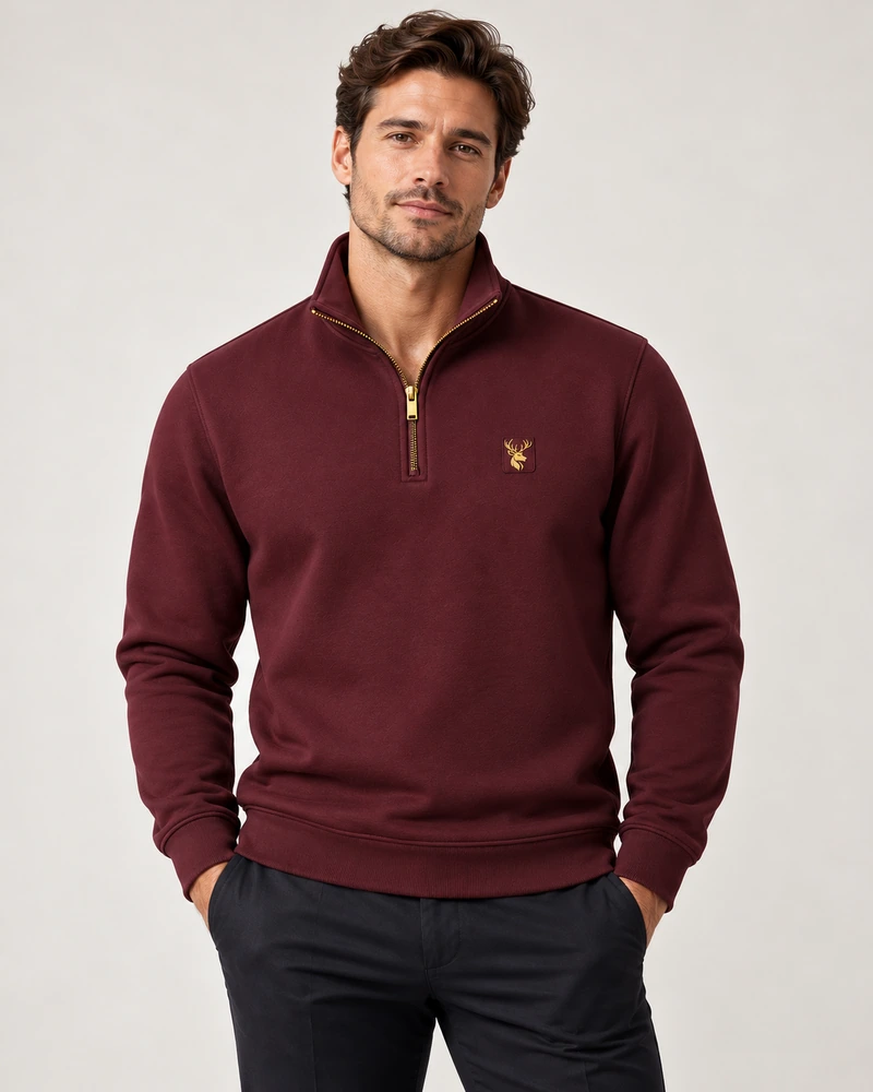 Gold Edition Men's Regent Quarter-Zip — Deep Burgundy, On-model view