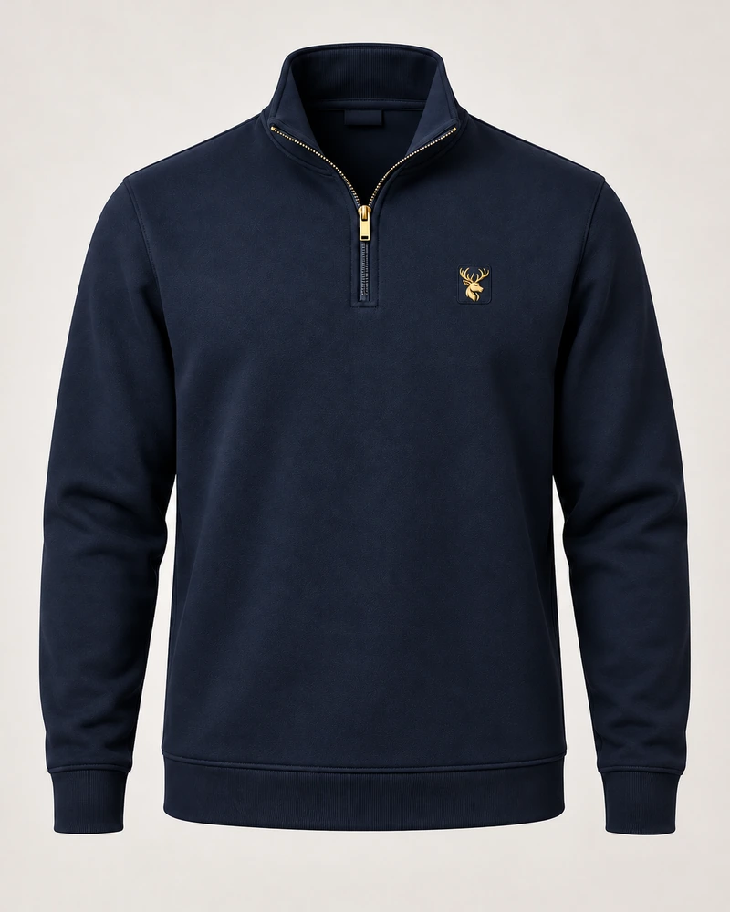 Gold Edition Men's Regent Quarter-Zip in Midnight Navy, front view