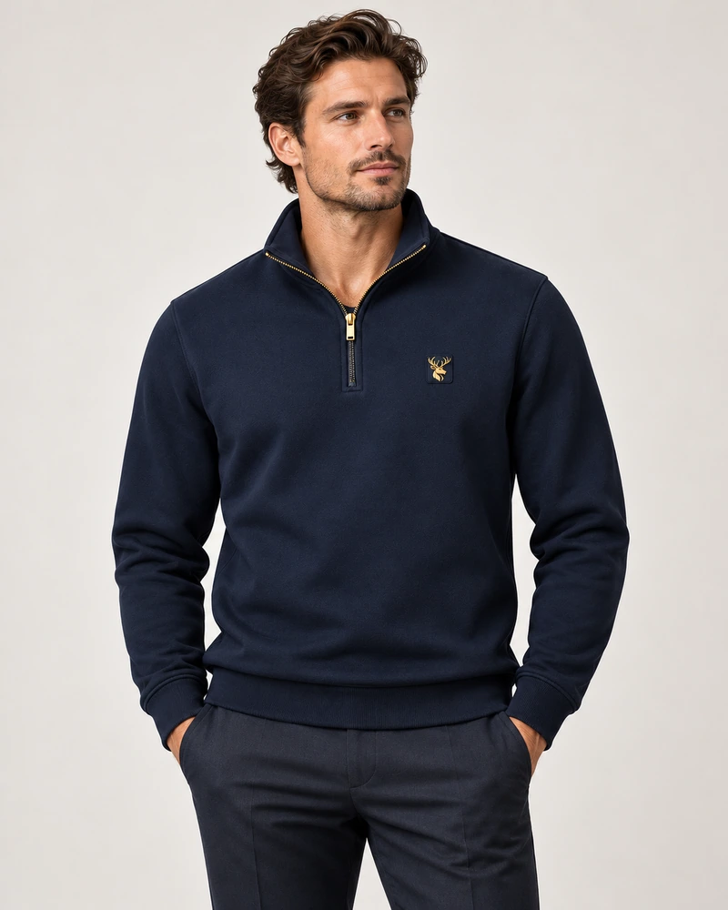 Gold Edition Men's Regent Quarter-Zip — Midnight Navy, On-model view