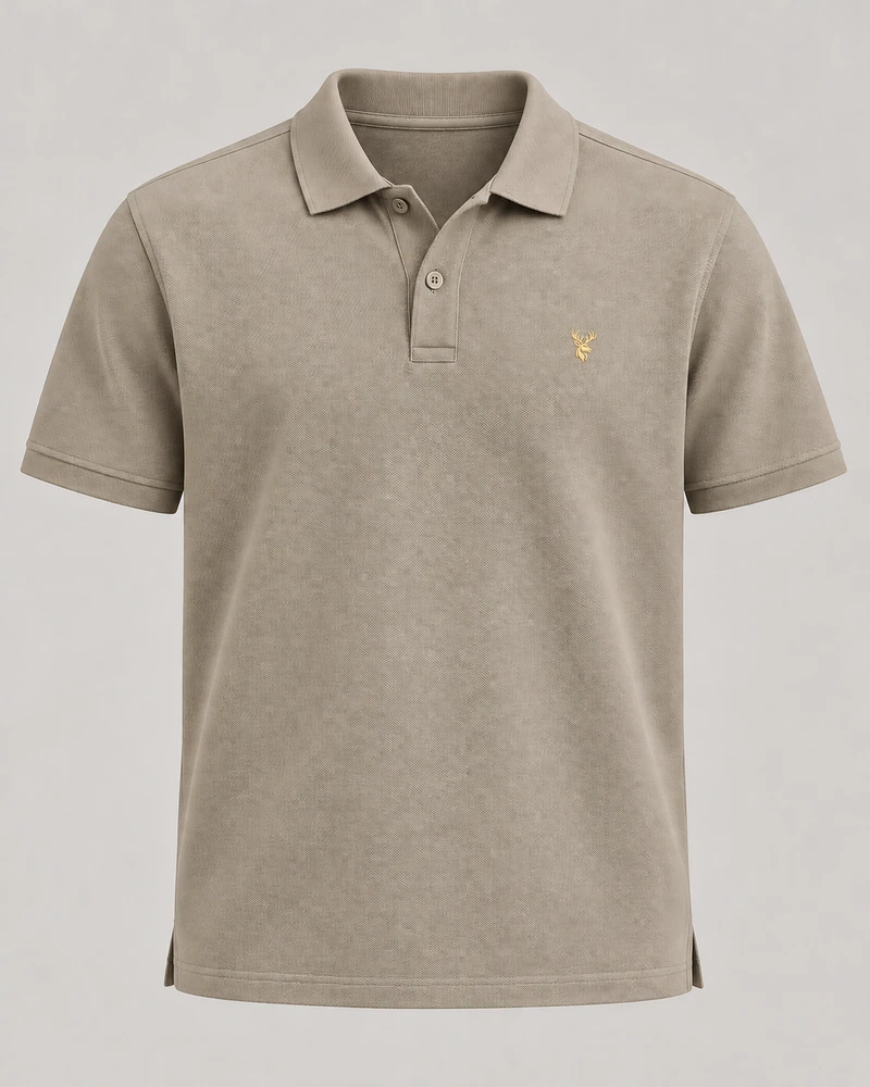 INTERVAL / 01 Men's Notch Piqué Polo Shirt — Stone, Original product image