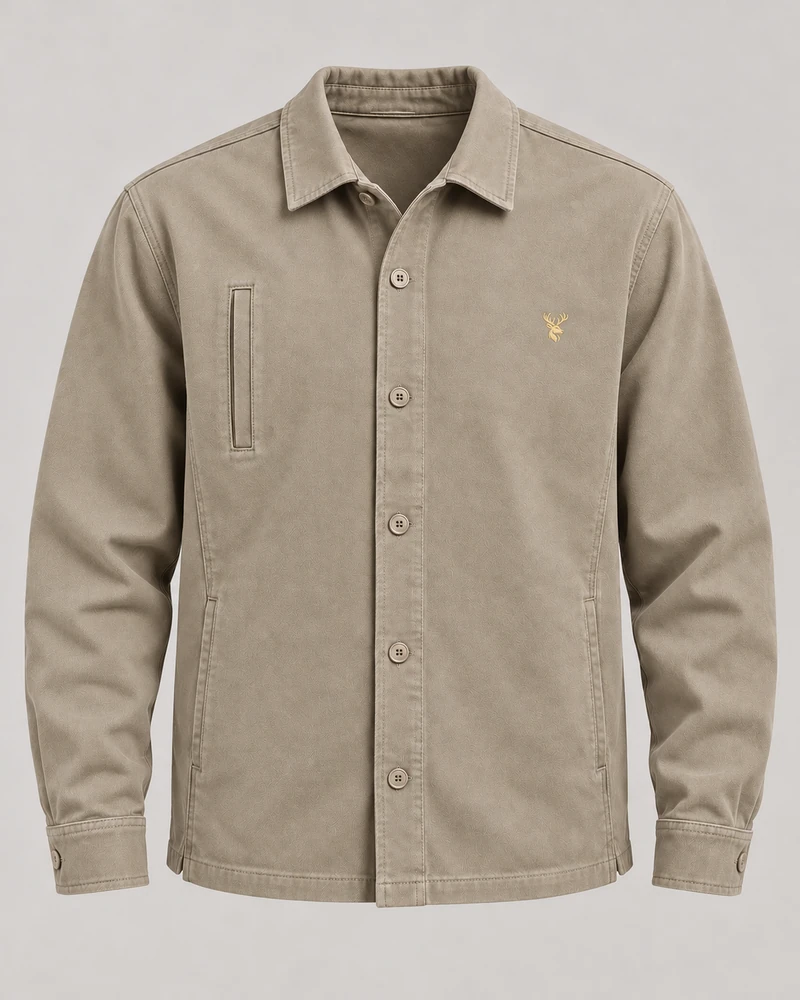 INTERVAL / 01 Men's Ledger Twill Overshirt — Stone, Original product image