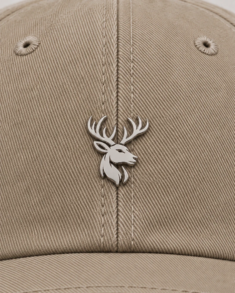 INTERVAL / 01 Unisex Contour Six-Panel Cap — Stone, Logo detail