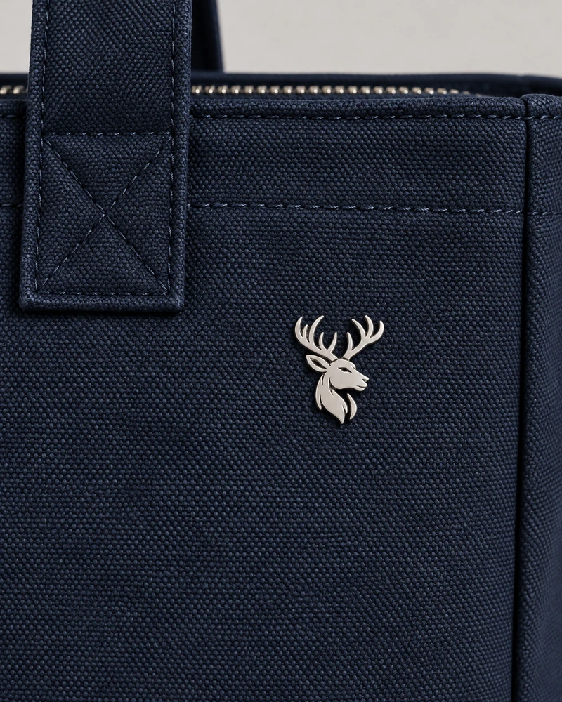 INTERVAL / 01 Unisex Transit Fold Tote — Ink Navy, Logo detail