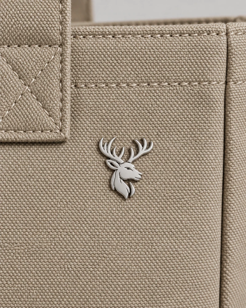 INTERVAL / 01 Unisex Transit Fold Tote — Stone, Logo detail