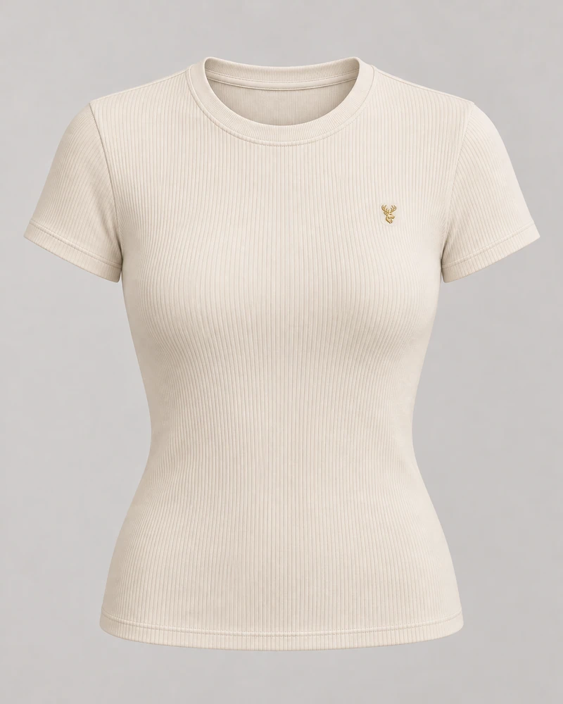 INTERVAL / 01 Women's Line Rib Tee — Cream, Original product image