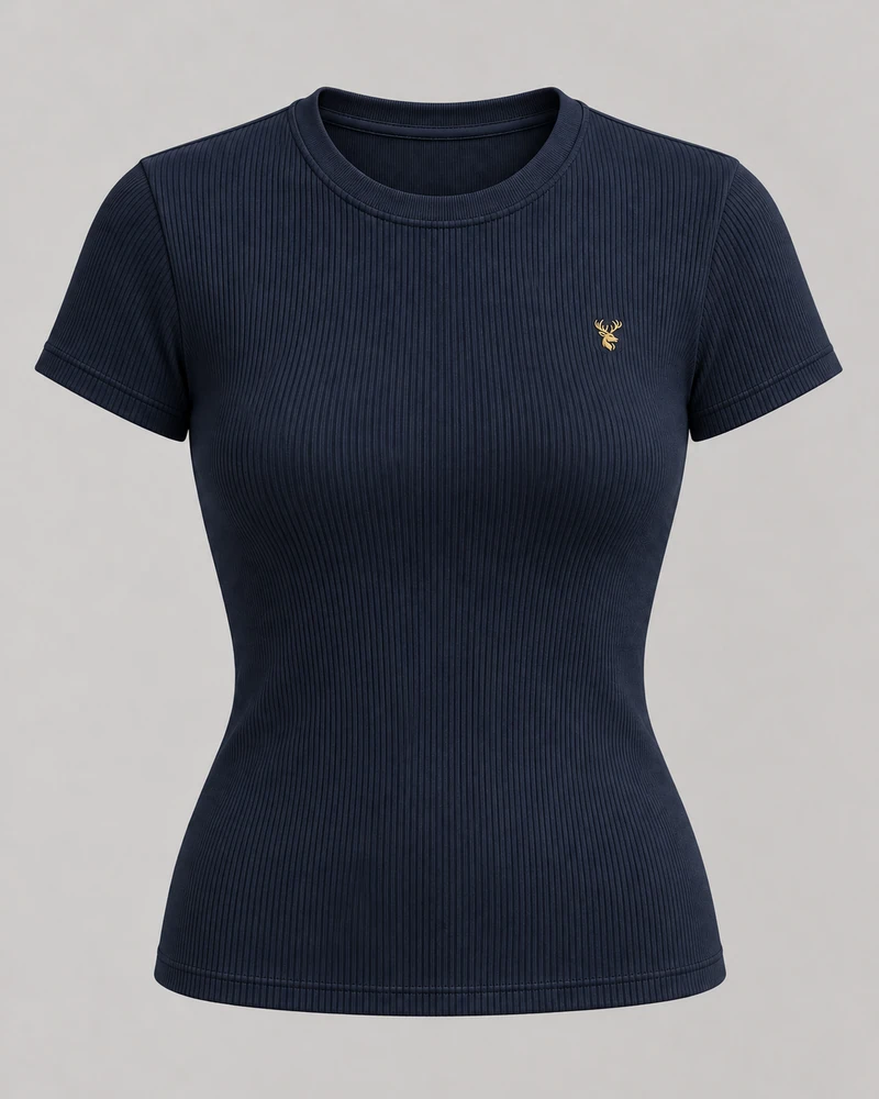 INTERVAL / 01 Women's Line Rib Tee — Ink Navy, Original product image