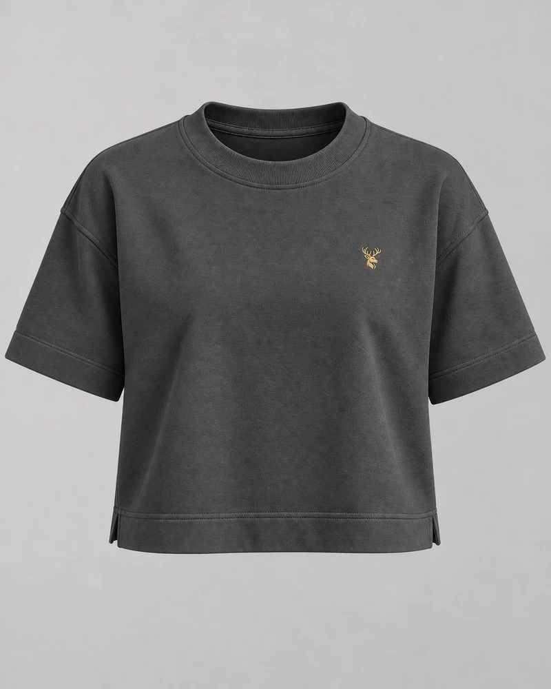 INTERVAL / 01 Women's Fold Box Tee — Charcoal, Original product image