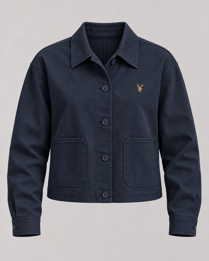 INTERVAL / 01 Women's Ledger Cropped Overshirt Jacket — Ink Navy, Original product image