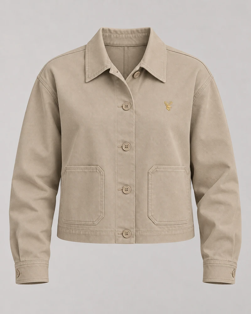 INTERVAL / 01 Women's Ledger Cropped Overshirt Jacket — Stone, Original product image