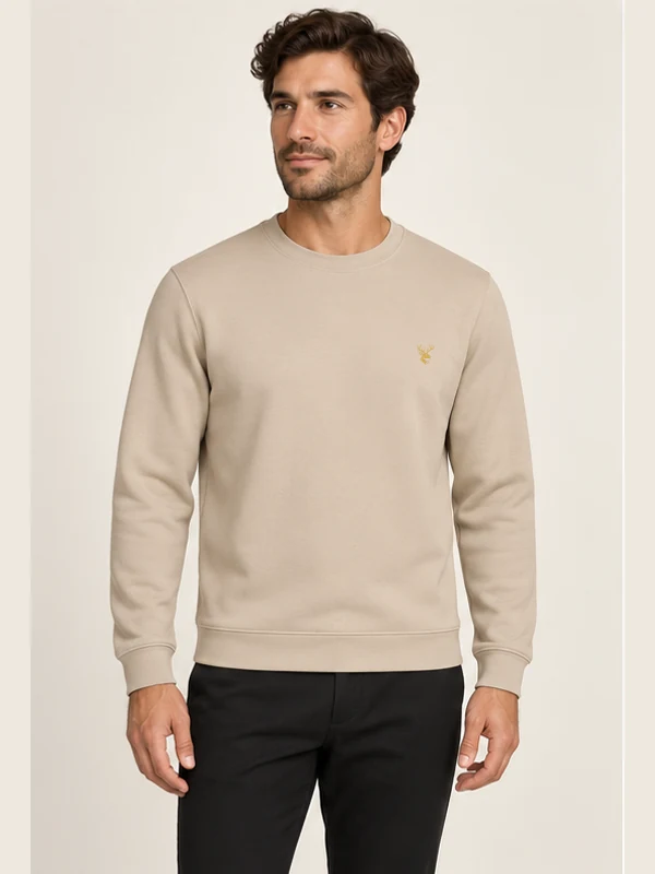 Men's Line Smooth Sweatshirt — Warm Beige, On-model view
