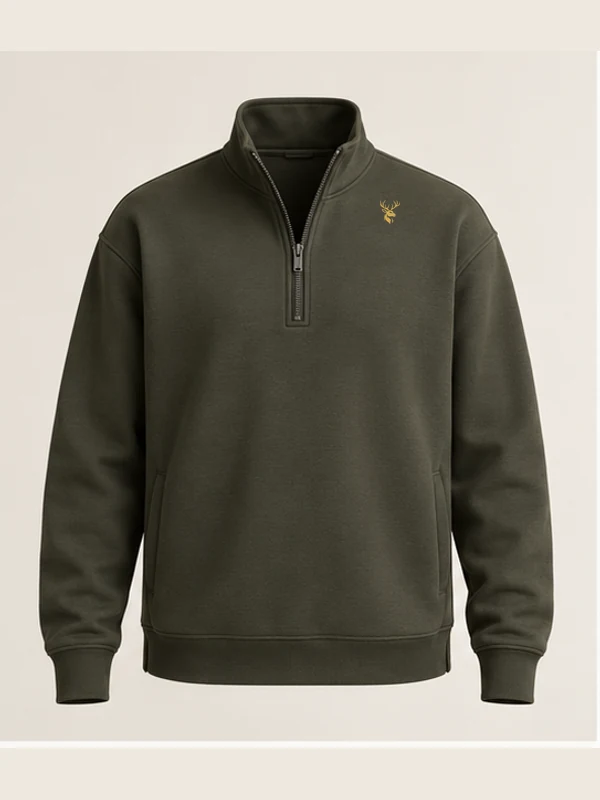 Men's Ridge Half-Zip — Dark Olive in Dark Olive, front view